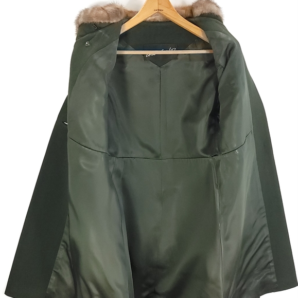 Vtg Lord & Taylor Coat Women's S? Faux Fur Collar Green Lined Retro Look - Picture 5 of 13